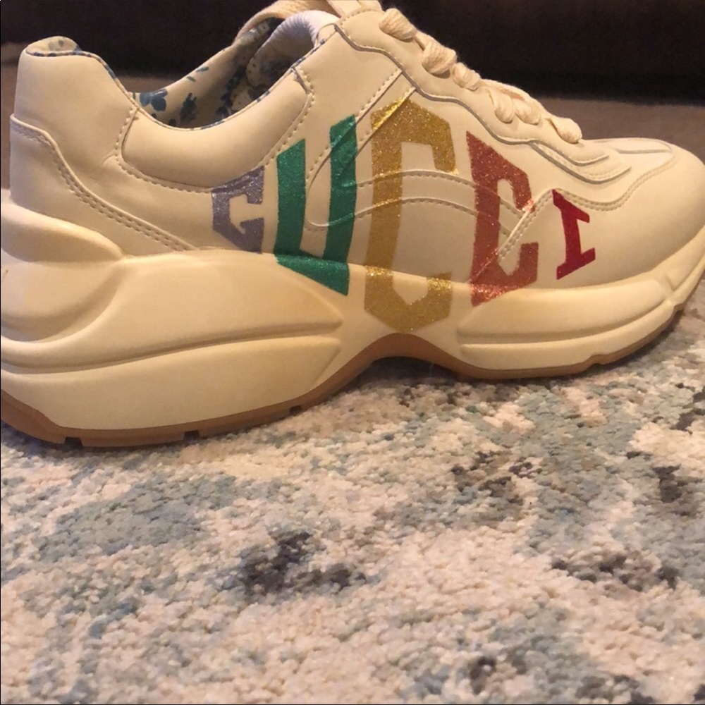 Women's Rhyton glitter Gucci sneaker.